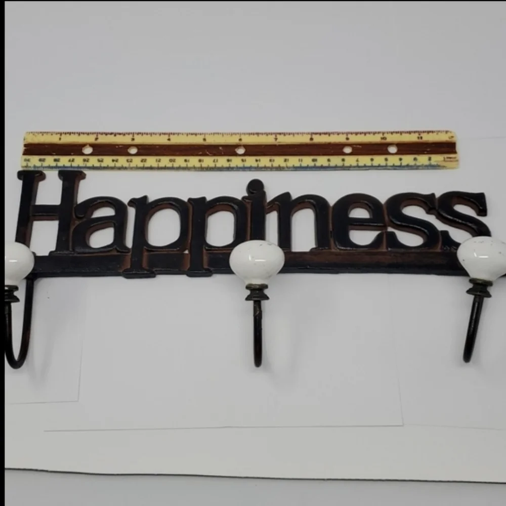 Vintage Cast Iron HAPPINESS Coat Rack
